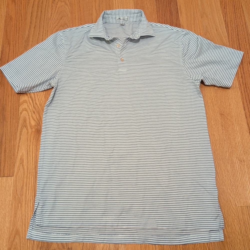 Peter Millar Navy Stripe Short Sleeve Polo M